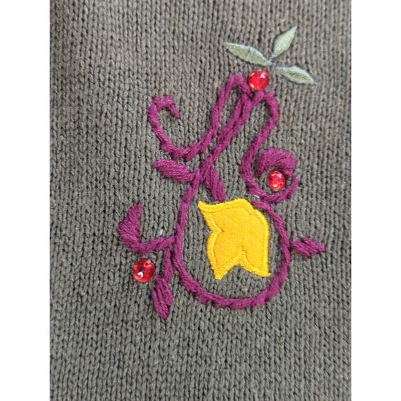 Bobbie Brooks XL Sweater Vest Fall Leaves Embroidered Ramie Cotton Womens ( - Picture 12 of 12
